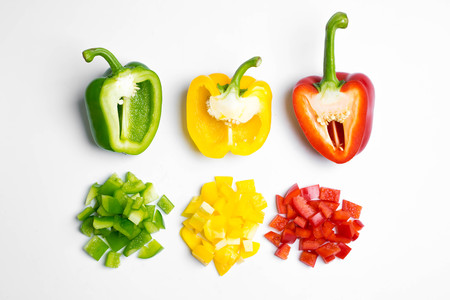 red peppers isolated on white background top view