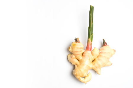 fresh ginger root on white backgroundの写真素材
