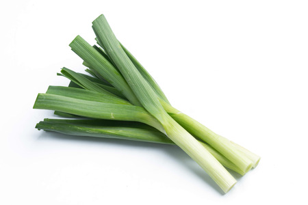 young-green garlic isolated on white backgroundの写真素材