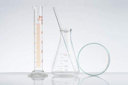 Laboratory glassware instruments empty equipment for chemical lab in realisticの写真素材
