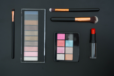 make up  and brushes  on black backgroundの写真素材