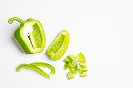 Green peppers isolated on white background top viewの写真素材