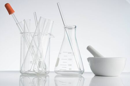 Laboratory glassware instruments empty equipment for chemical lab in realisticの写真素材