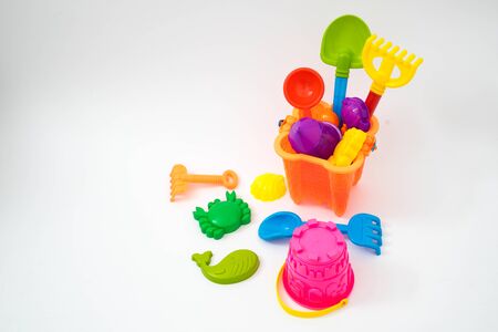 children beach toys isolated on white backgroundの写真素材