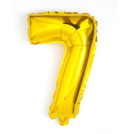 golden number seven balloon party decoration anniversary  on white background