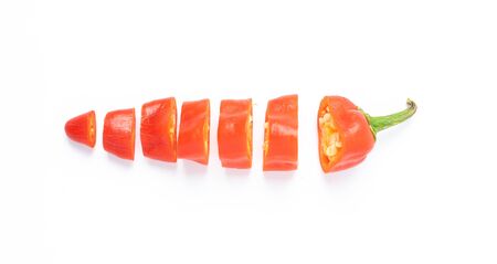 Sliced cut red hot chili pepper isolated on white