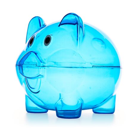 blue piggy bank on white backgroundの写真素材