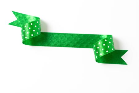 green banners ribbons label on white backgroundの写真素材