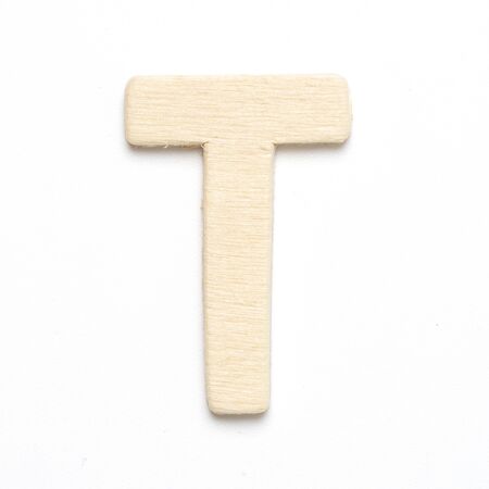T wooden font letter on white blackgroundの写真素材