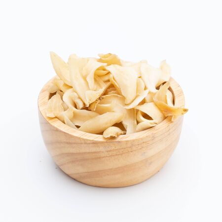 Gastrodia elata wooden bowl on whiteの写真素材