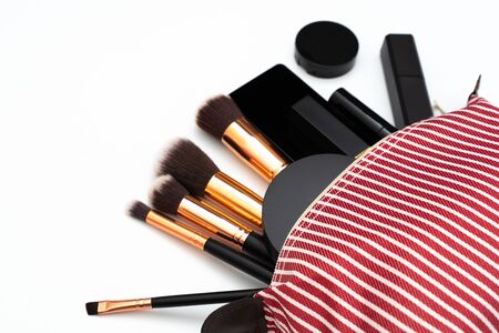 bag set decorative cosmetics on whiteの写真素材