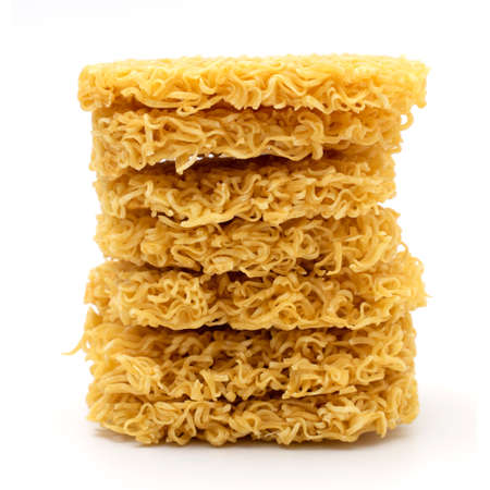 egg noodles on white backgroundの写真素材