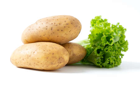 raw potatoes isolated on white backgroundの写真素材