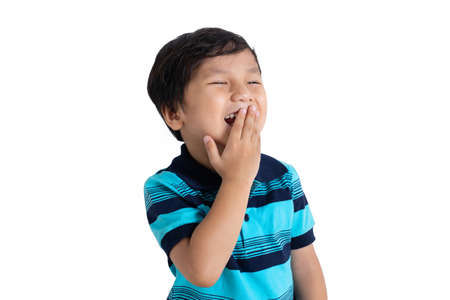 Boy laugh over white background