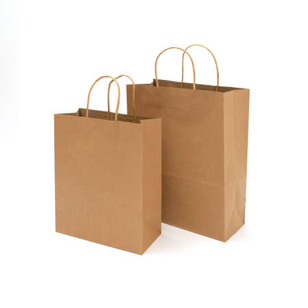 recycled paper shopping bags on white backgroundの写真素材