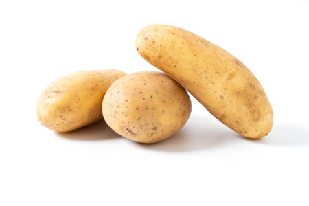 raw potatoes isolated on white backgroundの写真素材