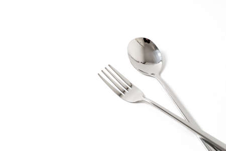 silver spoon and fork isolate on white background