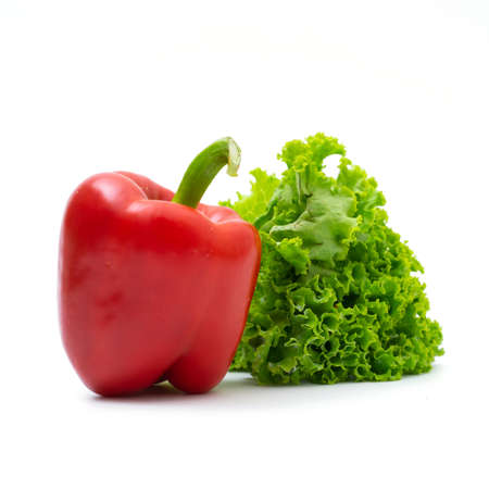 Red bell peppers isolated on white backgroundの写真素材