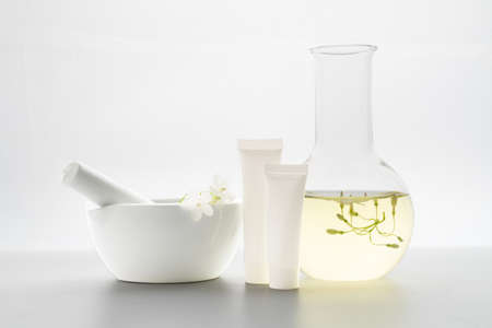 laboratory and research with alternative herb medicine natural skin careの写真素材