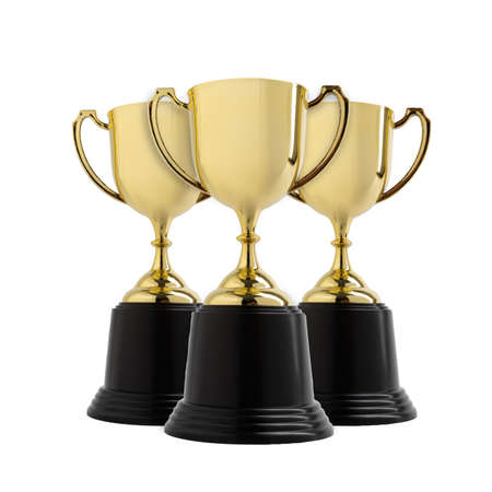 gold trophy cup on white backgroundの写真素材
