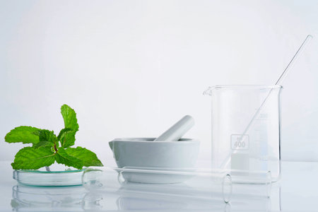 laboratory and research with alternative herb medicine natural skin careの写真素材