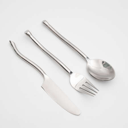 silverware fork spoon knife isolated on white backgroundの写真素材