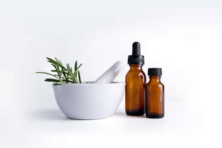 laboratory research alternative herb medicine organic on whiteの写真素材