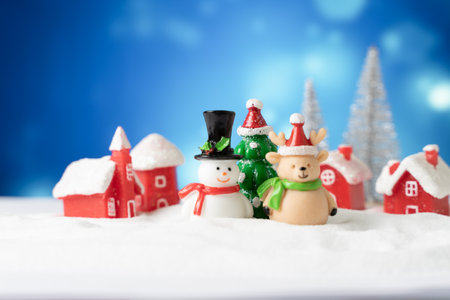santa claus town with snow backgroundの写真素材