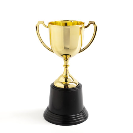gold trophy cup on white backgroundの写真素材