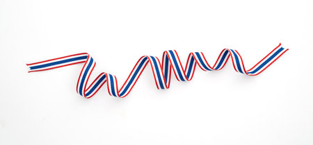 national thailane flag ribbon isolated on whiteの写真素材