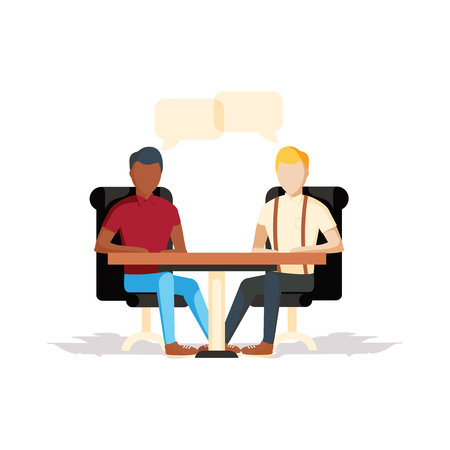 Mix Race Businessman Sitting Office Desk Apply Job Interview, Business People Candidate Flat Vector Illlustrationのイラスト素材