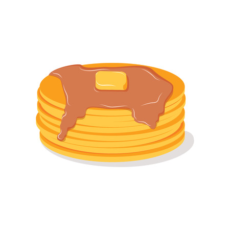 Stack of pancakes with maple syrup and piece of butter.のイラスト素材