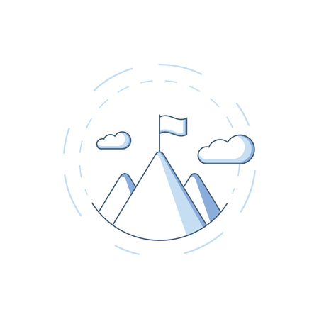 vector business illustration of blue mountains icon in linear style.のイラスト素材