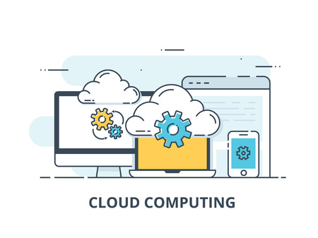 line design web banner for cloud computing services and technology, data storage. Vector illustration concepts for web design, marketing, and graphic design.のイラスト素材