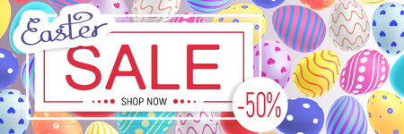 Easter sale banner with many easter eggs on the background.のイラスト素材