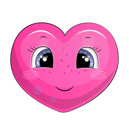 Cute cartoon pink heart with face. Vector illustration isolated on white background.のイラスト素材