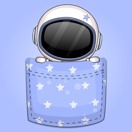 Cute cartoon astronaut in a blue pocket with white stars. Vector illustration of a man on a blue background.のイラスト素材