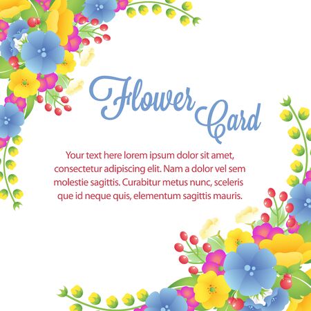blue yellow flower card borderのイラスト素材
