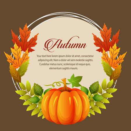 autumn card leaves pumpkinのイラスト素材