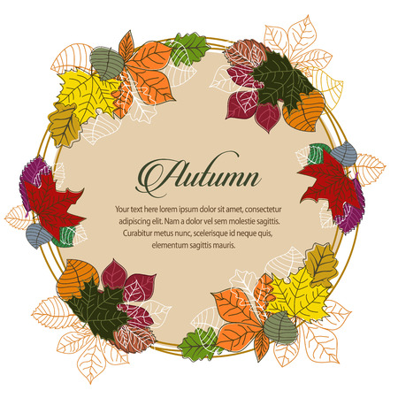 autumn card bush leaves round textのイラスト素材