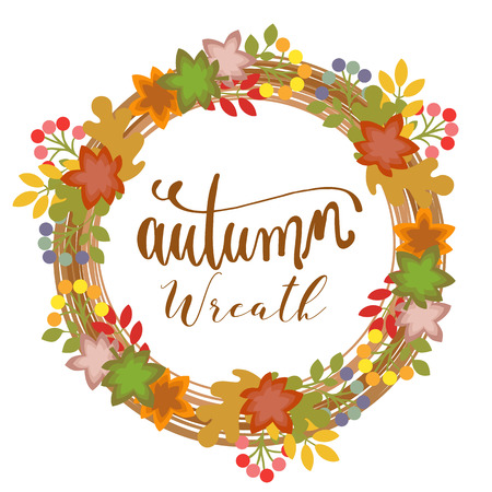 autumn wreath foliage with leaves flat styleのイラスト素材