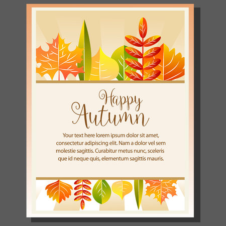 happy autumn poster with half leavesのイラスト素材