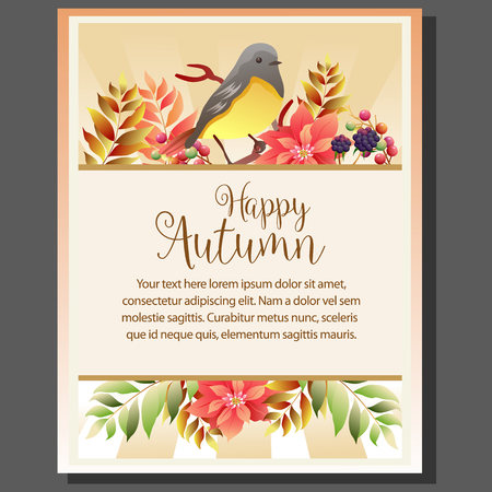 happy autumn theme poster with birdsongのイラスト素材
