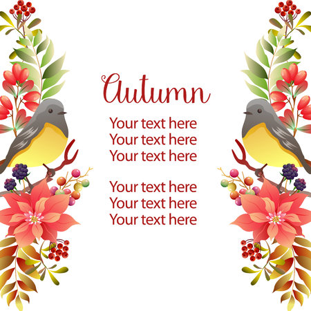 garden vertical border template autumn birdsongのイラスト素材