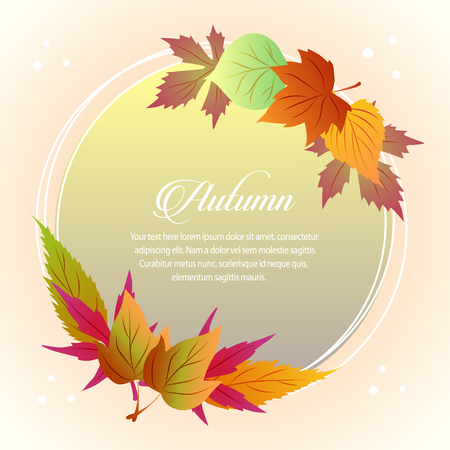 autumn card half seasonal leaves round textのイラスト素材