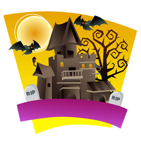 halloween trick treat with haunted houseのイラスト素材