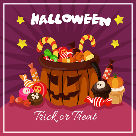 halloween card with candy treats flat styleのイラスト素材
