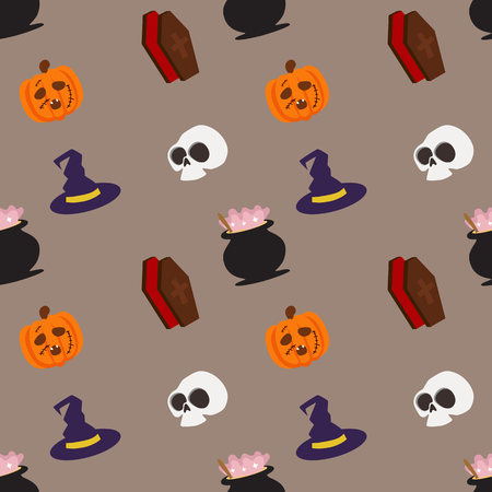 halloween pumpkin skull patternのイラスト素材
