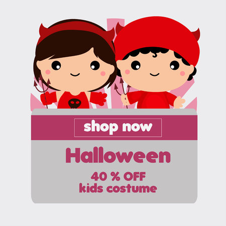 halloween theme shop with devil costume kidsのイラスト素材