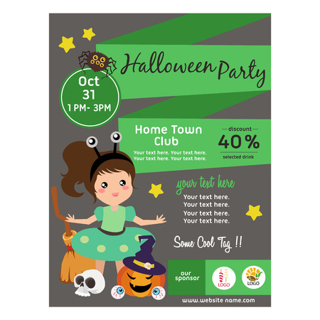 halloween poster with alien girl costume in flat styleのイラスト素材